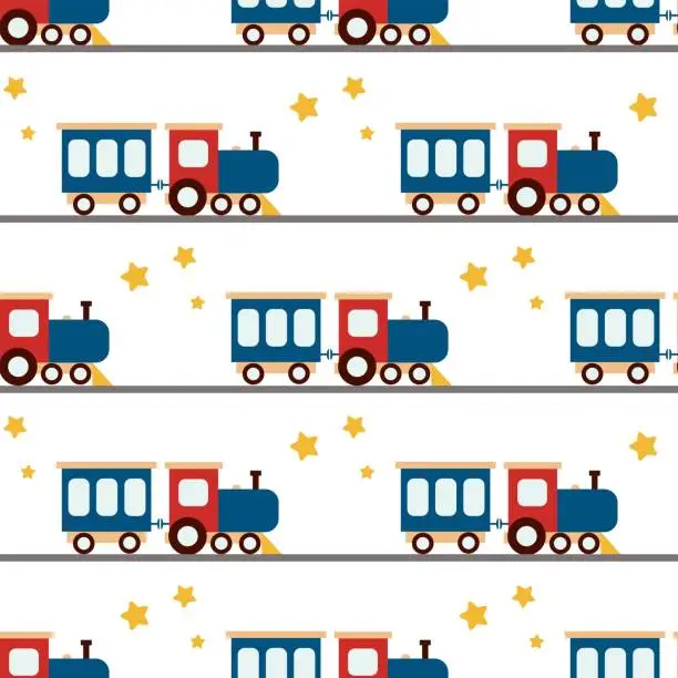 Vector illustration of Baby steam locomotive seamless pattern