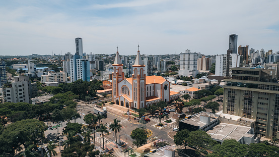 aerial image of the center of chapecó santa catarina, and santo antonio cathedral