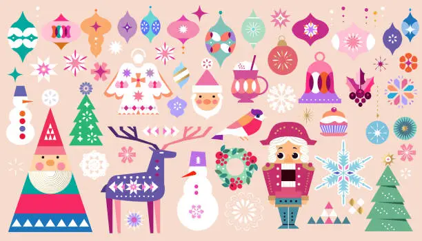 Vector illustration of Christmas flat set 15