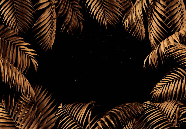 Golden palm leaves frame