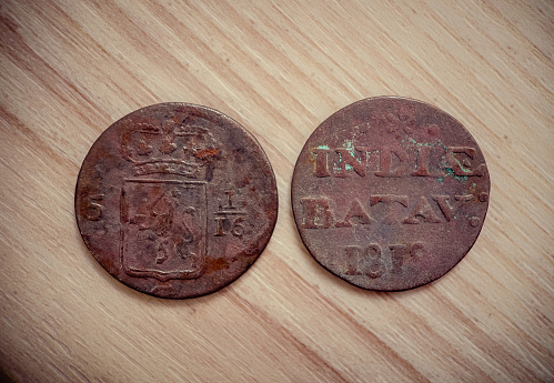 Ancient Indonesian coins made of copper.