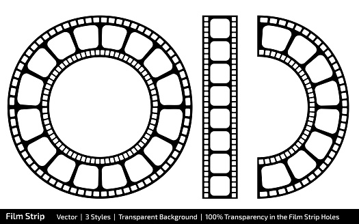 Film Strip Vector - 3 Styles with 100% Transparency, Tape, Circle and Arch. lot 2