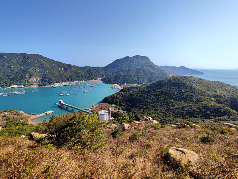 Panoramic view of Sok Kwu Wan bay, a bay on the east coast of Lamma Island, Hong Kong.