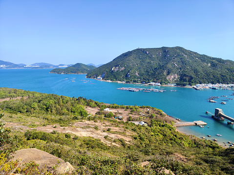 Panoramic view of Sok Kwu Wan bay, a bay on the east coast of Lamma Island, Hong Kong.