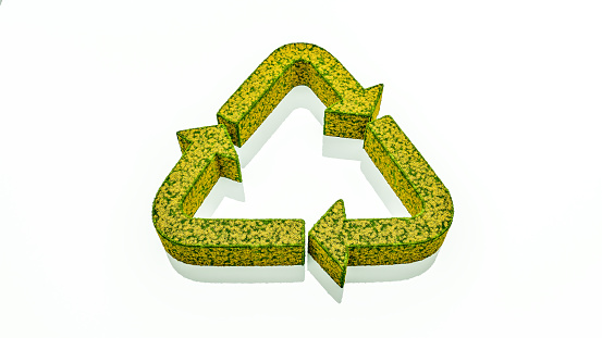 A 3D Rendering of Earth surrounded by the recycle symbol with Clipping Path