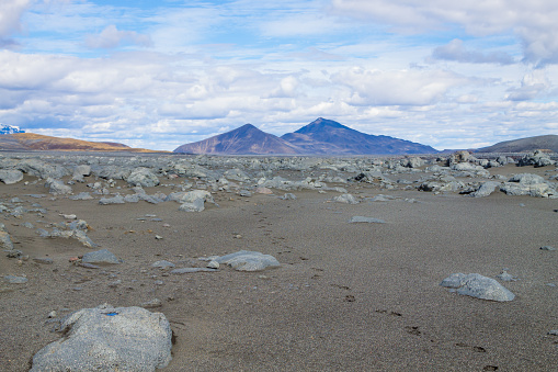 Desolate landscape along central highlands of Iceland. Iceland panorama. Route F907