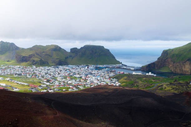 istock Heimaey town aerial view from Eldfell volcano. 1813259861
