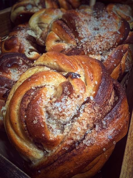 Close-up of Cinnamon bun with sugar toppings