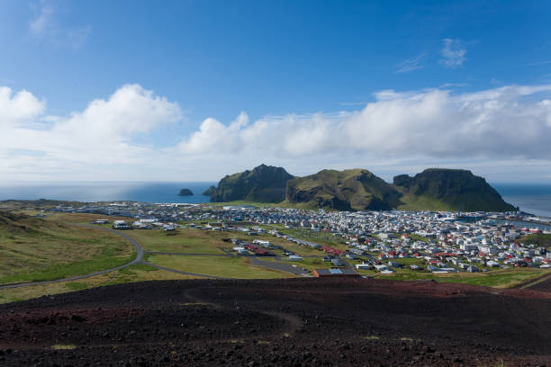 istock Heimaey town aerial view from Eldfell volcano. 1813259933