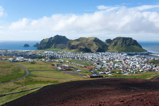 istock Heimaey town aerial view from Eldfell volcano. 1813259968