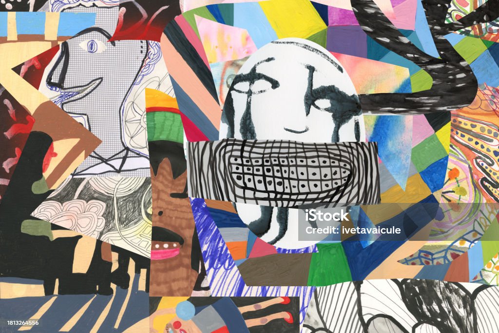 Funky collage. People. Patterns - 免版稅拼集圖像插圖檔 Funky collage. People. Patterns - 免版稅拼集圖像插圖檔