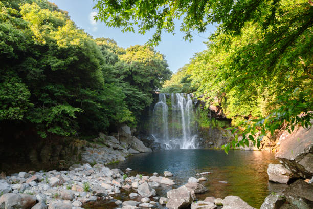 Jungmun Cheonjeyeon waterfall in Jeju Island, Korea