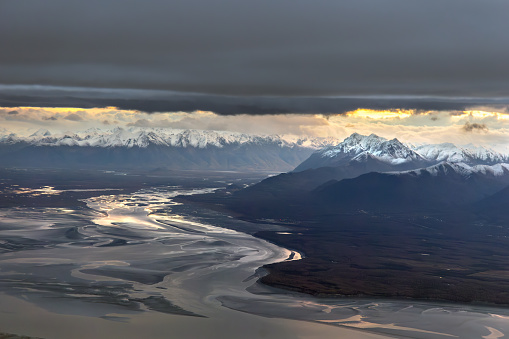 Aerial view of Knik Arm a waterway on the north side of Anchorage, Alaska