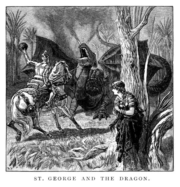 ilustrações, clipart, desenhos animados e ícones de são jorge e o dragão - st george dragon mythology horse