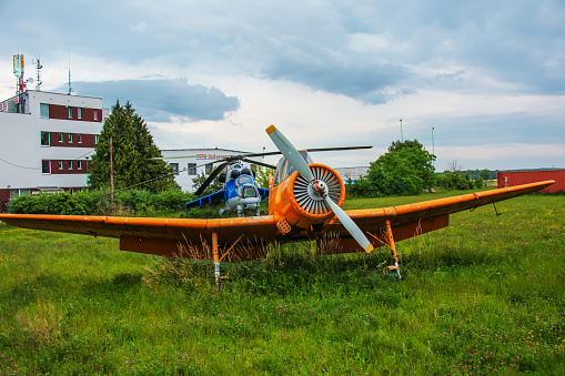Aeroclub, Nitra, Slovakia - 06.16.2022: Czechoslovakian agricultural aircraft Zlin Z-37 Cmelak on the territory of the Aeroclub in Nitra.