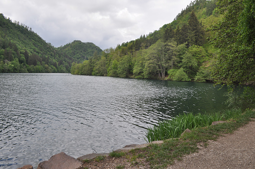 Lago di Levico lake in Levico Terme, Italy