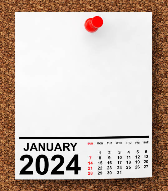 istock Calendar Janaury 2024 on Blank Note Paper. 3d Rendering 1813357418