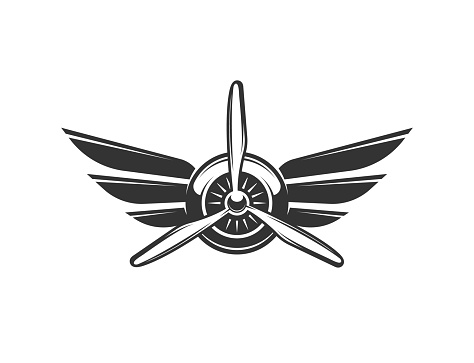 Aviation symbol. Aviator symbols in monochrome style. Aviation and airplane emblem, aircraft flight symbol, badge illustration