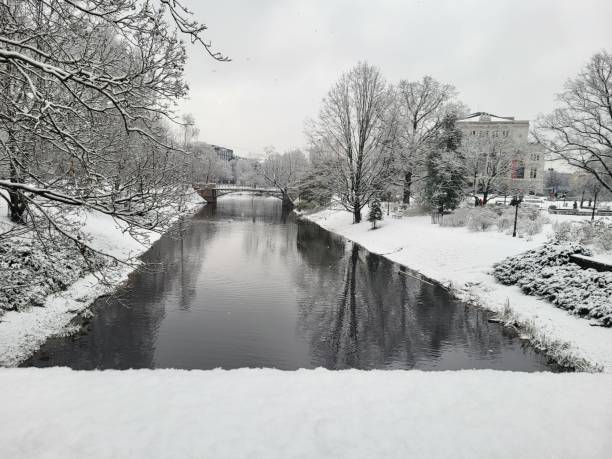istock Snow covered trees on Riga canal, Latvia 1813364767