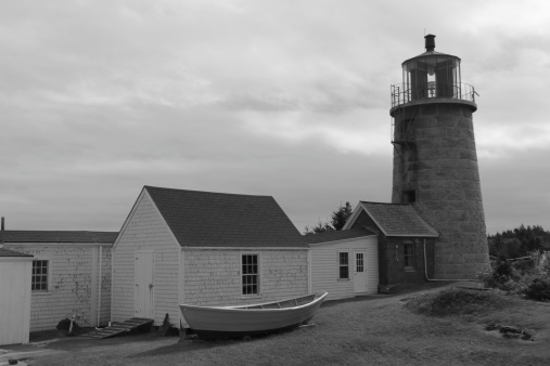Monhegan Lighthouse in black and white