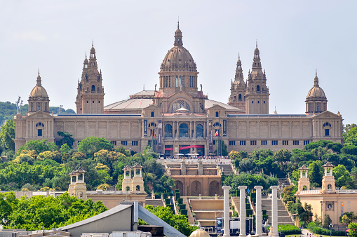 Barcelona, Spain - July 2018: National palace (Palau Nacional) on Montjuic hill