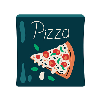 Hand drawn packaged frozen pizza color element. Cartoon unprocessed food. Isolated vector illustration.