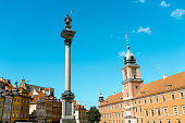 Old town in Warsaw, Poland. The Royal and Sigismund's Column called Kolumna Zygmunta. Traveling Europe