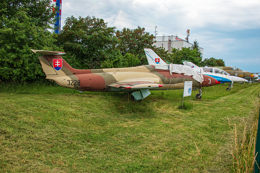 Aeroclub, Nitra, Slovakia - 06.16.2022: Czechoslovakian Aero L-29 Delfin on the territory of the Aeroclub in Nitra.