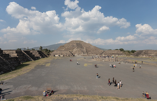 Teotihuacan is a vast Mexican archaeological complex northeast of Mexico City. Running down the middle of the site, which was once a flourishing pre-Columbian city, is the Avenue of the Dead. It links the Temple of Quetzalcoatl, the Pyramid of the Moon and the Pyramid of the Sun