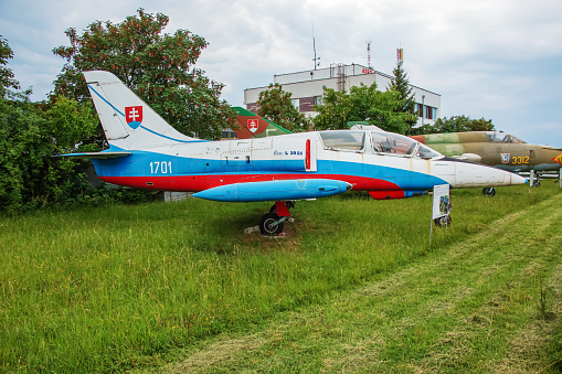 Aeroclub, Nitra, Slovakia - 06.16.2022: Czechoslovakian Aero L-39 Albatros on the territory of the Aeroclub in Nitra.