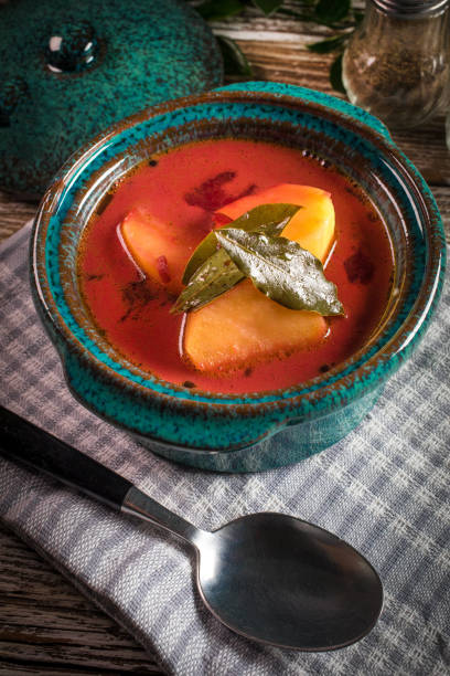 istock Red borscht soup in bowl. 1813414003