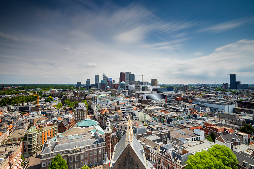 The Hague, Netherlands - June 24, 2022; aerial view on the city centre of The Hague
