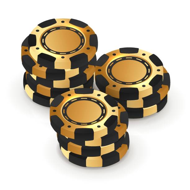 istock Stacks of golden with black poker chips, tokens on white background. Vector illustration for casino, game design, flyer, poster, banner, web, advertising 1813434515