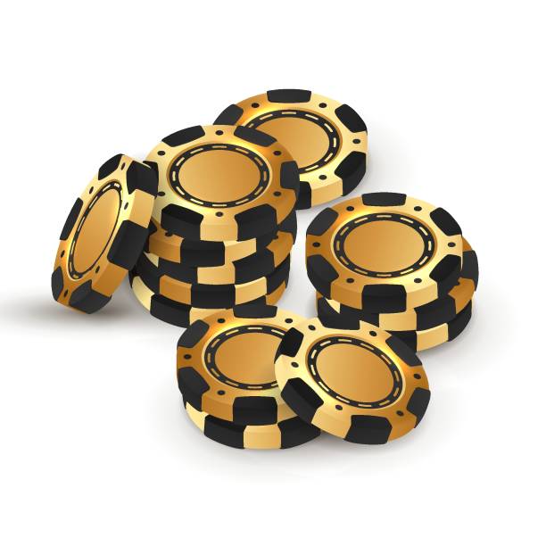 istock Stacks of golden with black poker chips, tokens on white background. Vector illustration for casino, game design, flyer, poster, banner, web, advertising 1813434527