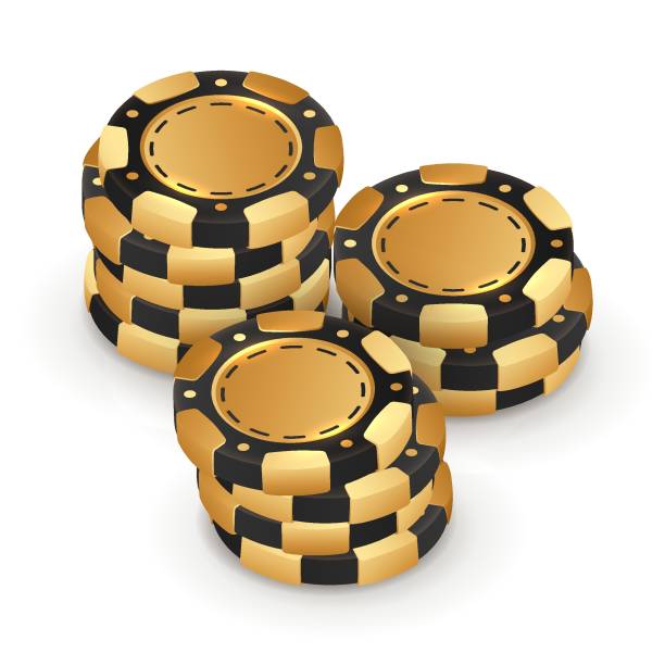 istock Stacks of golden with black poker chips, tokens on white background. Vector illustration for casino, game design, flyer, poster, banner, web, advertising 1813434536