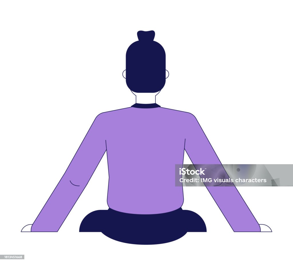 2d Back View Pensive Man Watching Back View 2d Linear Cartoon Character Stock ...