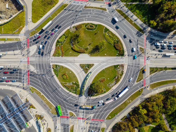 istock Aerial top down landscape of roundabout 1813459838