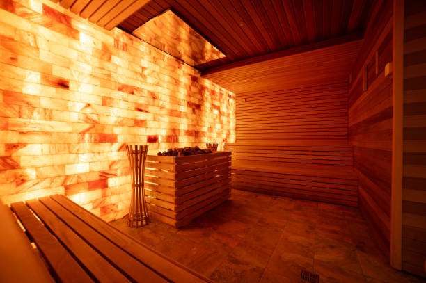 istock Salt room in spa. Salt brick wall in spa. 1813489193
