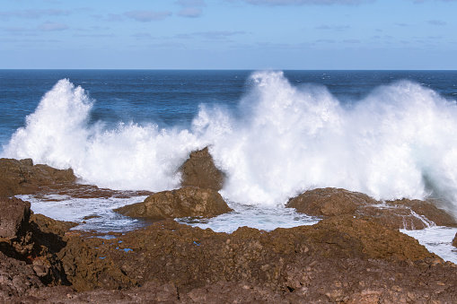 Beautiful Big Waves At Punta Sardina On The Island Of Gran Canaria