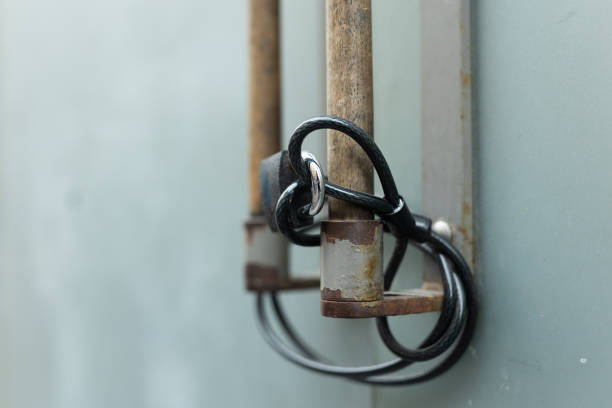 istock Glass Door, Padlock, Close 1813528941