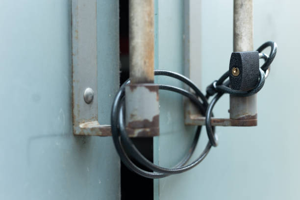 istock Glass Door, Padlock, Close 1813529778