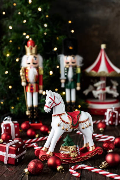 istock Christmas horse toy with decorations, selective focus 1813529990