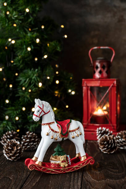 istock Christmas horse toy with decorations, selective focus 1813530530