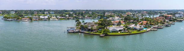 Seaside Florida - A panoramic overview of a seaside community on a sunny Summer day. Harbor Bluffs, Florida, USA.