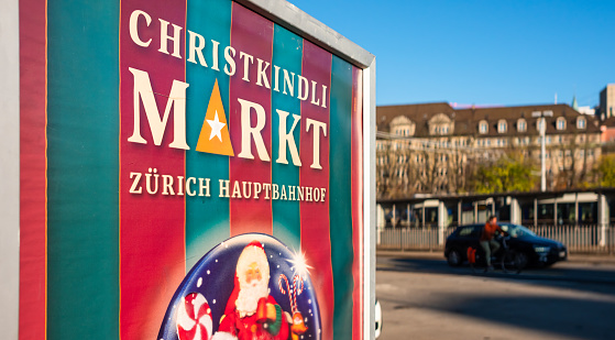 Zurich, Switzerland - November 23, 2023: Traditional Christmas fair (market) at the railway station in Zurich