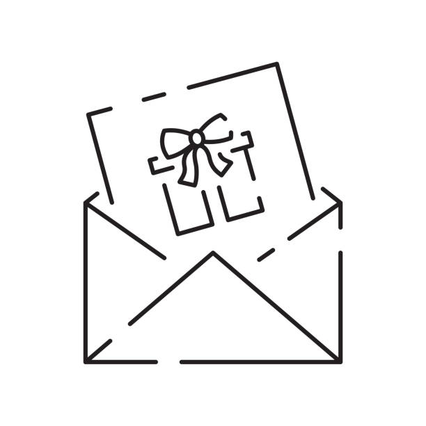 クリスマスレターの線アイコン。グリーティングカード。新年のお祝い。お祝いの瞬間とお祝いの装飾。クリスマスと年末年始のコンセプト。孤立ベクター - greeting card christmas envelope mail点のイラスト素材／クリップアート素材／マンガ素材／アイコン素材