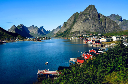 Reine town in Lofoten, Norway, in the summer