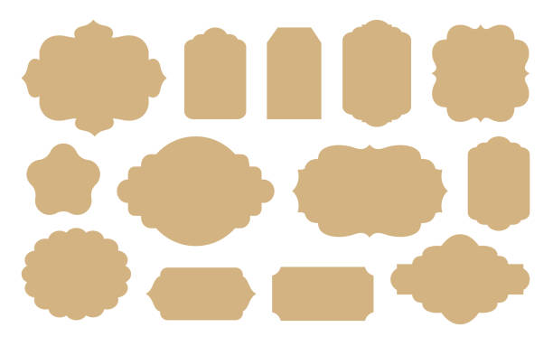 Retro label shapes collection. Vintage vector contours for old style ticket, Christmas gift tag, greeting card frame, cardboard die cut knife pattern. Old fashioned Victorian tags stencil templates. art name plates stock illustrations