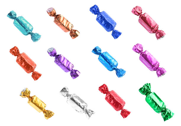 istock Tasty candies in bright wrappers isolated on white, set 1813638806