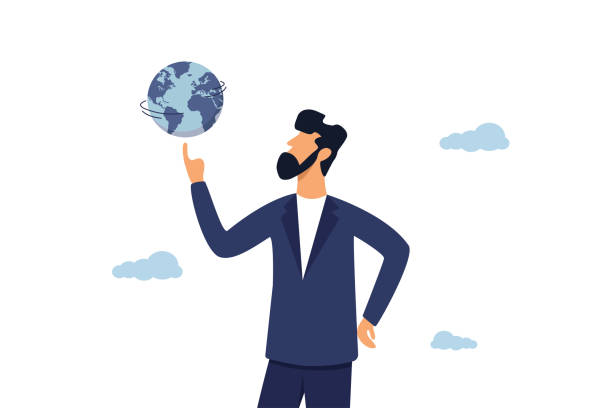 ÐÑновнÑе RGB Power to control the world, leadership to success in global network concept, global business or world economy, smart businessman manager spinning globe or planet earth on his strong finger. finger spinning globe stock illustrations